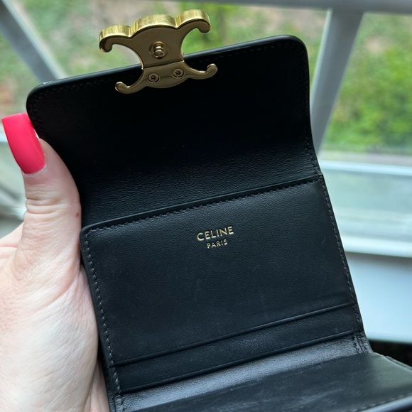 Celine Compact Wallet With Coin Triomphe In Shiny Calfskin - Picture 7 of 10